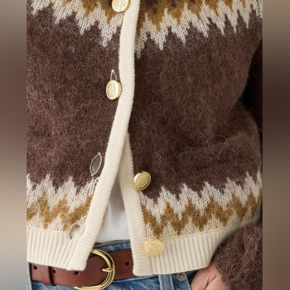 NWT J. Crew Fair Isle cardigan sweater in brushed yarn, Size L - Picture 3 of 16